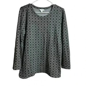 J.jill Women's Ponte Geometric Printed Long Sleeve Casual Top‎ in Black and Gray